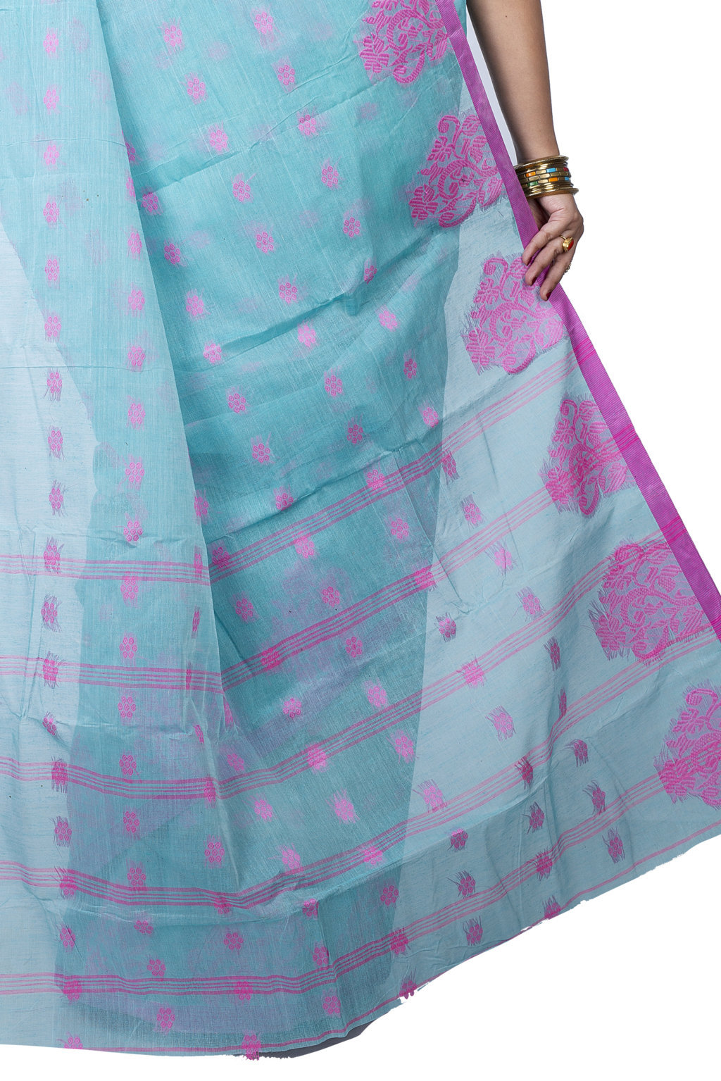 Cyan Pure Cotton Botgach Tant Saree (536)